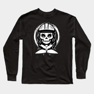 Female Bricklayer Skull and Trowel White Logo Long Sleeve T-Shirt